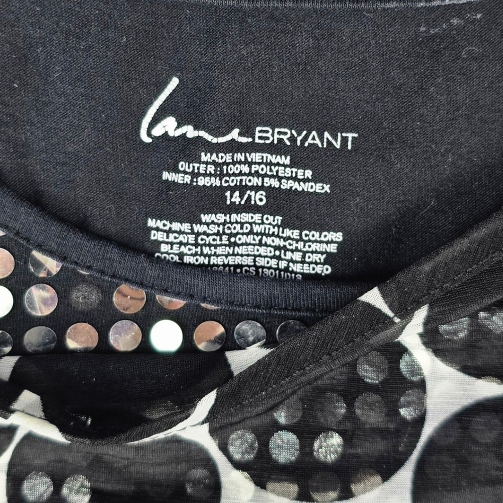 Lane Bryant Sequin Polka Dot Blouse Women 14/16 Black White Layered Short Sleeve - Picture 4 of 6